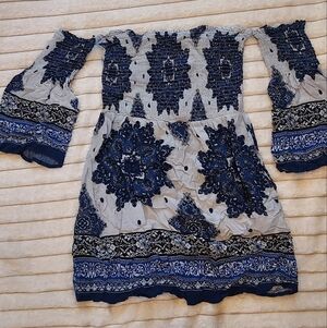 4/$18 Blue and White Off-Shoulder Dress